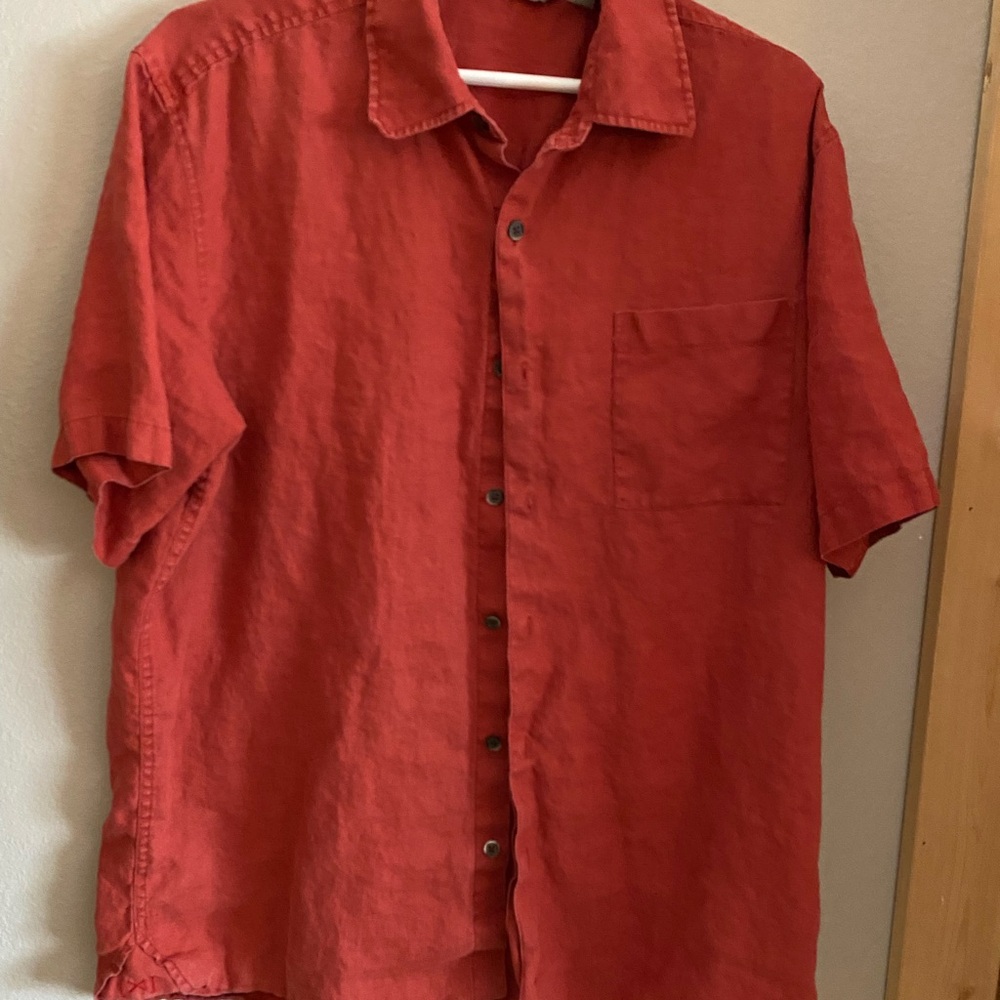 Axist Men's Rust Solid Short Sleeve Linen Button-Up Shirt Size L